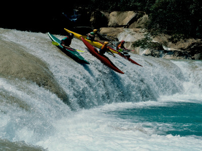 Kayakers Drop Vertically On Shumel Ja River, Mexico by Michael Brown Pricing Limited Edition Print image