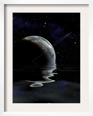 Rippling Waters Reflect The Light From A Ringed World by Stocktrek Images Pricing Limited Edition Print image