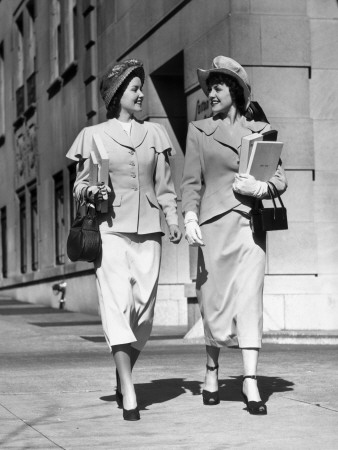 Two Women Walking Down The Street by George Marks Pricing Limited Edition Print image