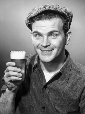 Man In Cap Raising Glass Of Beer by George Marks Pricing Limited Edition Print image