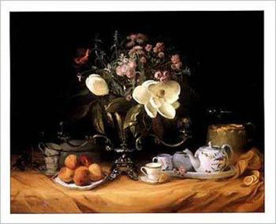 Flowers With Fruit And Tea Pot by Elizabeth Brandon Pricing Limited Edition Print image