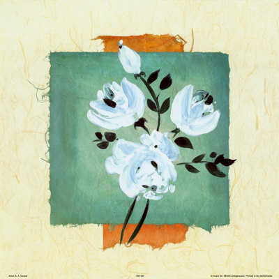Three Roses On Green And Beige Papyrus by Ingrid Sehl Pricing Limited Edition Print image