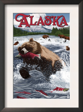 Grizzly Bear Salmon Fishing - Alaska, C.2009 by Lantern Press Pricing Limited Edition Print image