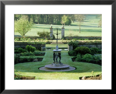 View Across Statue, Sundial And Ornate Gates Of Formal Garden, Abbotswood, Gloucestershire by Mark Bolton Pricing Limited Edition Print image