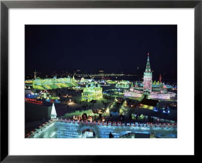 Ice Sculptures Lit At Night, Ice Lantern Festival, Bingdeng Jie, Harbin City, Heilongjiang, China by Tony Waltham Pricing Limited Edition Print image