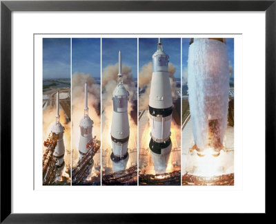 Composite 5 Frame Shot Of Gantry Retracting While Saturn V Boosters Lift Off To Carry Apollo 11 by Ralph Morse Pricing Limited Edition Print image