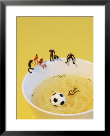 Footballers Looking For Ball In Noodle Soup Pond by Martina Schindler Pricing Limited Edition Print image