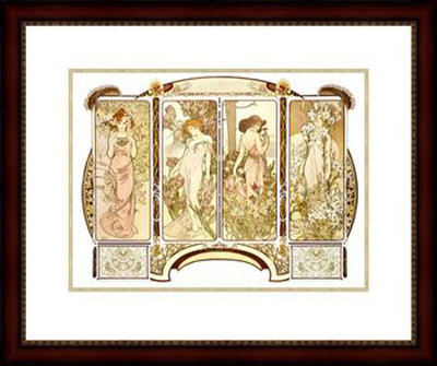 Bright Yellow Flowers By An Old Ornate Object by Alphonse Mucha Pricing Limited Edition Print image