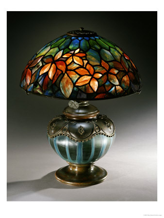 A Fine Woodbine Leaded Glass, Bronze And Blown Glass Table Lamp by Tiffany Studios Pricing Limited Edition Print image