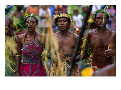 Men And Women In Traditional Colours Of Region, Madang, Papua New Guinea by Jerry Galea Pricing Limited Edition Print image