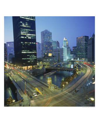 Night Time At Chicago River, Chicago, Il by William Swartz Pricing Limited Edition Print image