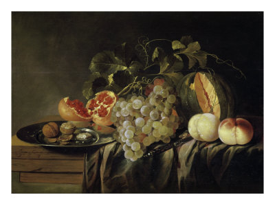 A Bunch Of Grapes, A Still Life Of A Melon by Jasper Gerardi Pricing Limited Edition Print image