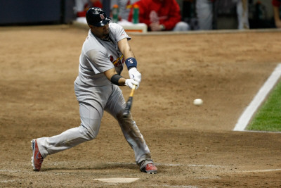 St Louis Cardinals V Milwaukee Brewers - Game Six, Milwaukee, Wi - October 16: Albert Pujols by Scott Boehm Pricing Limited Edition Print image