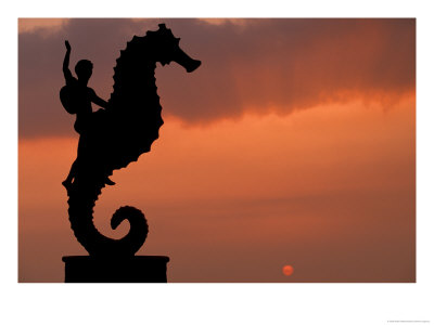 The Malecon, Seahorse Statue At Sunset, Puerto Vallarta, Mexico by Walter Bibikow Pricing Limited Edition Print image