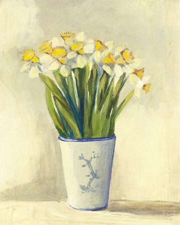 White And Yellow Daffodils In Vase by Cuca Garcia Pricing Limited Edition Print image