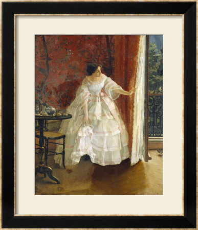 Lady At A Window Feeding Birds, Circa 1859 by Alfred Emile Léopold Stevens Pricing Limited Edition Print image