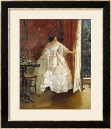 Lady At A Window Feeding Birds, Circa 1859 by Alfred Emile Leopold Stevens Pricing Limited Edition Print image