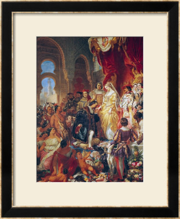 The Reception Of Christopher Columbus (1450-1506) By Ferdinand Ii (1452-1516) Of Aragon & Isabella by Eugene Deveria Pricing Limited Edition Print image