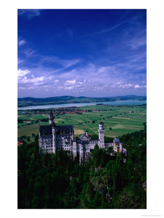 Overhead Of Neuschwanstein Castle With Countryside And Lake Beyond, Fussen, Germany by Dennis Johnson Pricing Limited Edition Print image