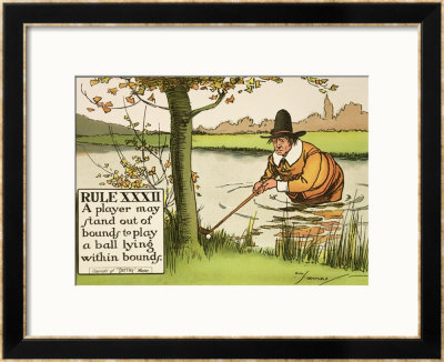 Rule Xxxii: A Player May Stand Out Of Bounds To Play A Ball Lying Within Bounds, From Rules Of Golf by Charles Crombie Pricing Limited Edition Print image