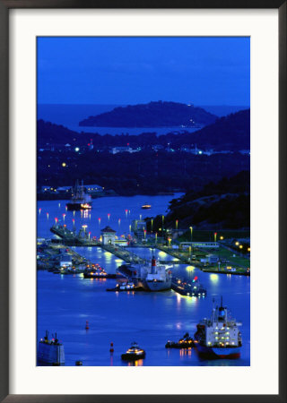 High Angle View Of The Miraflora Locks At Dusk, Miraflores Locks, Panama by Alfredo Maiquez Pricing Limited Edition Print image