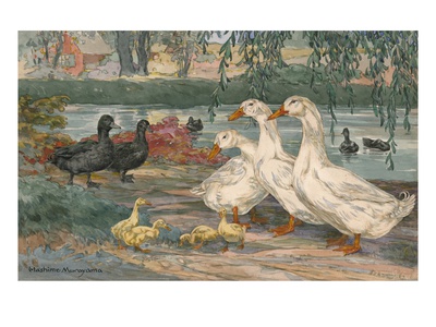 A Painting Of Black East India Ducks And Pekin Ducks by Hashime Murayama Pricing Limited Edition Print image