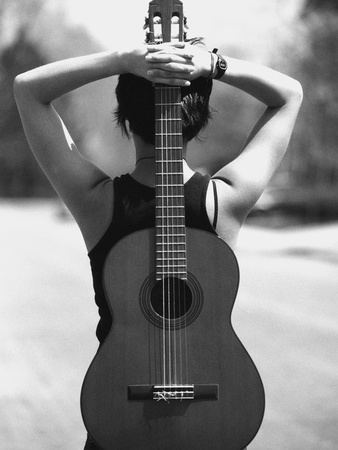 Young Woman Holding An Acoustic Guitar Behind Her Back by Anne W. Krause Pricing Limited Edition Print image