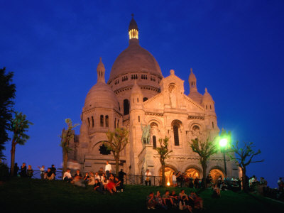 People Sitting On Lawns Of Basilique Du Sacre Coeur (Sacred Heart Basilica), Paris, France by Bill Wassman Pricing Limited Edition Print image