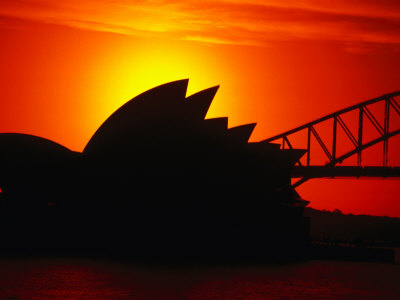Sydney Opera House And Harbour Bridge At Sunset, Sydney, New South Wales, Australia by Jon Davison Pricing Limited Edition Print image