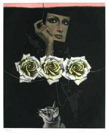 Trois Roses Et Un Chat by Yoshiko Arai Pricing Limited Edition Print image