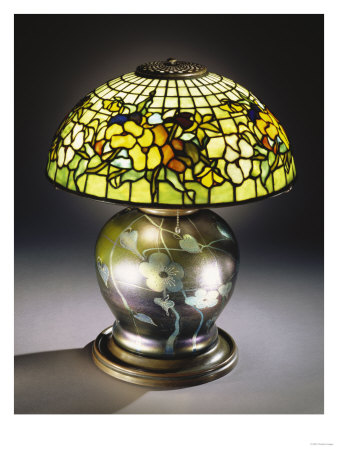 A Fine 'Pansy' Leaded Glass, Intaglio-Carved Favrile Glass And Bronze Table Lamp by Maurice Bouval Pricing Limited Edition Print image