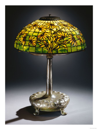 A 'Black-Eyed Susan' Leaded Glass And Bronze Table Lamp by Maurice Bouval Pricing Limited Edition Print image