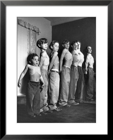 Clifford Brill Severn In A Shirtless Lineup With Sons Demonstrating Techniques Of Muscle Control by Peter Stackpole Pricing Limited Edition Print image