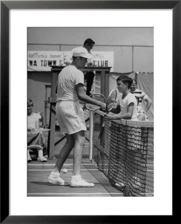 Six Foot Five Neal Wall, Giving A Congratulating Handshake To Winner Ronald Schoenberg by Allan Grant Pricing Limited Edition Print image