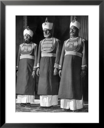 Servants Of British Lord Archibald Wavell, Viceroy Of India, In Scarlet And Gold Uniforms by Margaret Bourke-White Pricing Limited Edition Print image