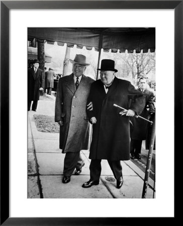 Pres. Harry Truman Walking Arm-In-Arm With British Prime Minister Winston Churchill, Blair House by George Skadding Pricing Limited Edition Print image