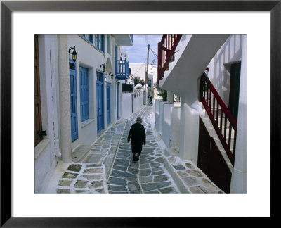Woman Walking Down An Alley, Mykonos Town, Mykonos, Greece by Doug Pearson Pricing Limited Edition Print image