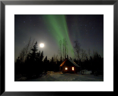 Cabin Under Northern Lights And Full Moon, Northwest Territories, Canada March 2007 by Eric Baccega Pricing Limited Edition Print image