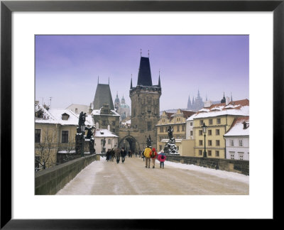 Charles Bridge And St. Vitus Cathedral In Winter Snow, Czech Republic by Gavin Hellier Pricing Limited Edition Print image