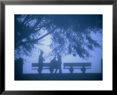 People Meet Along The Fog Shrouded Mississippi River Walk, New Orleans, Louisiana, Usa by Ray Laskowitz Pricing Limited Edition Print image