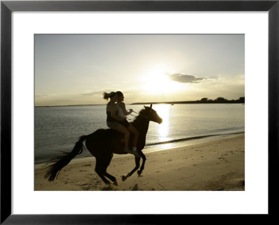 Two Girls Horseriding Along Beach At Yarra Bay, Botany Bay, Sydney, New South Wales, Australia by Oliver Strewe Pricing Limited Edition Print image
