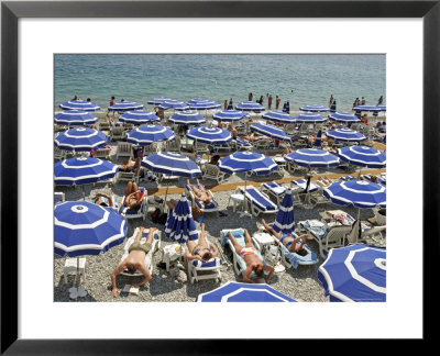 Blue Umbrellas And People Crowd Beach by Russell Mountford Pricing Limited Edition Print image