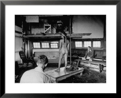 Male Students Sketching Nude Female Model During Life Drawing Class At Skowhegan Art School by Eliot Elisofon Pricing Limited Edition Print image