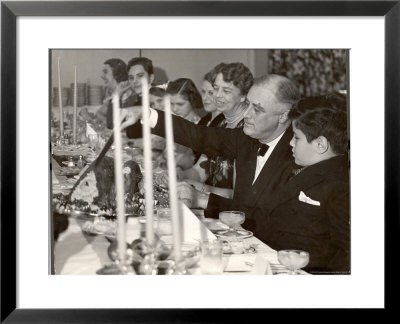 President Franklin D. Roosevelt With His Wife Eleanor, Serving Thanksgiving Turkey To Polio Patient by Margaret Bourke-White Pricing Limited Edition Print image
