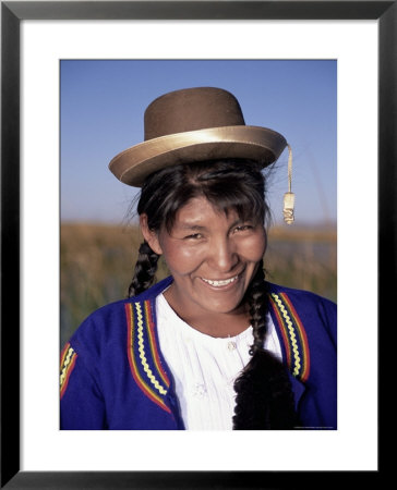 Head And Shoulders Portrait Of A Smiling Uros Indian Woman, Lake Titicaca, Peru by Gavin Hellier Pricing Limited Edition Print image
