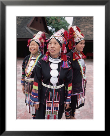 Portrait Of Three Akha Hill Tribe Women In Traditional Dress, Thailand by Gavin Hellier Pricing Limited Edition Print image