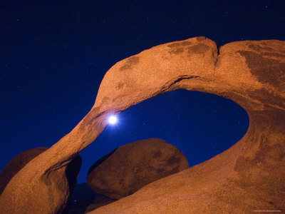 Night Photo Of Rock Arch And Moon, Alabama Hills, California, Usa by Dennis Kirkland Pricing Limited Edition Print image