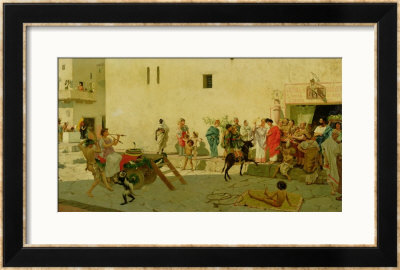 A Roman Street Scene With Musicians And A Performing Monkey by Modesto Faustini Pricing Limited Edition Print image