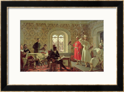 The Italian Ambassador Calvuci Drawing The Falcons Of Tsar Alexei Mikhailovich 1889 by Alexander Dimitrievitch Litovtchenko Pricing Limited Edition Print image