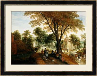 Elegant Horsemen And Figures On A Path In Front Of A Chateau by Sebastian Vrancx Pricing Limited Edition Print image